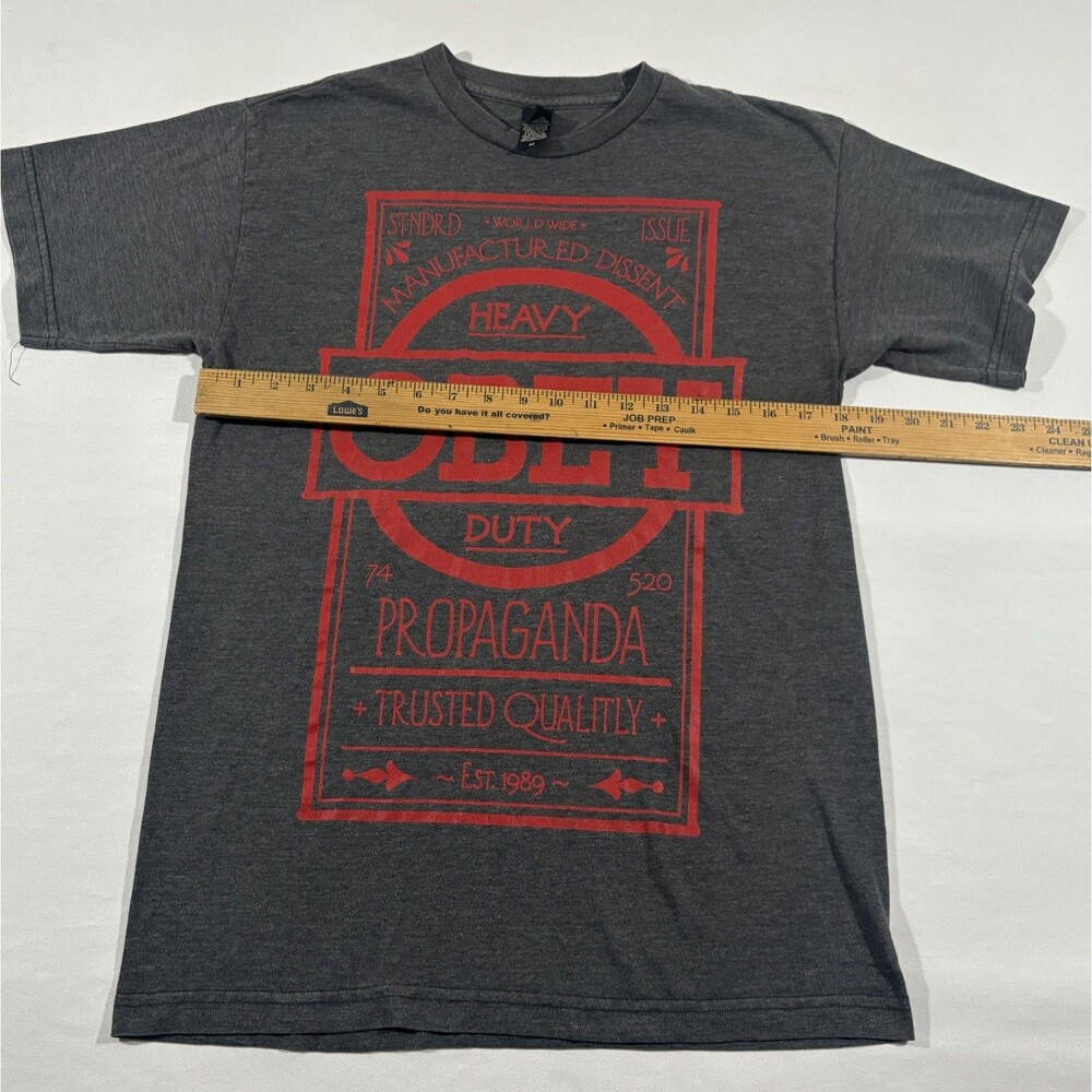 OBEY Heavy Duty Propaganda Trusted Quality Est. 1989 Gray Tee Print T Shirt Sz M - Picture 5 of 9